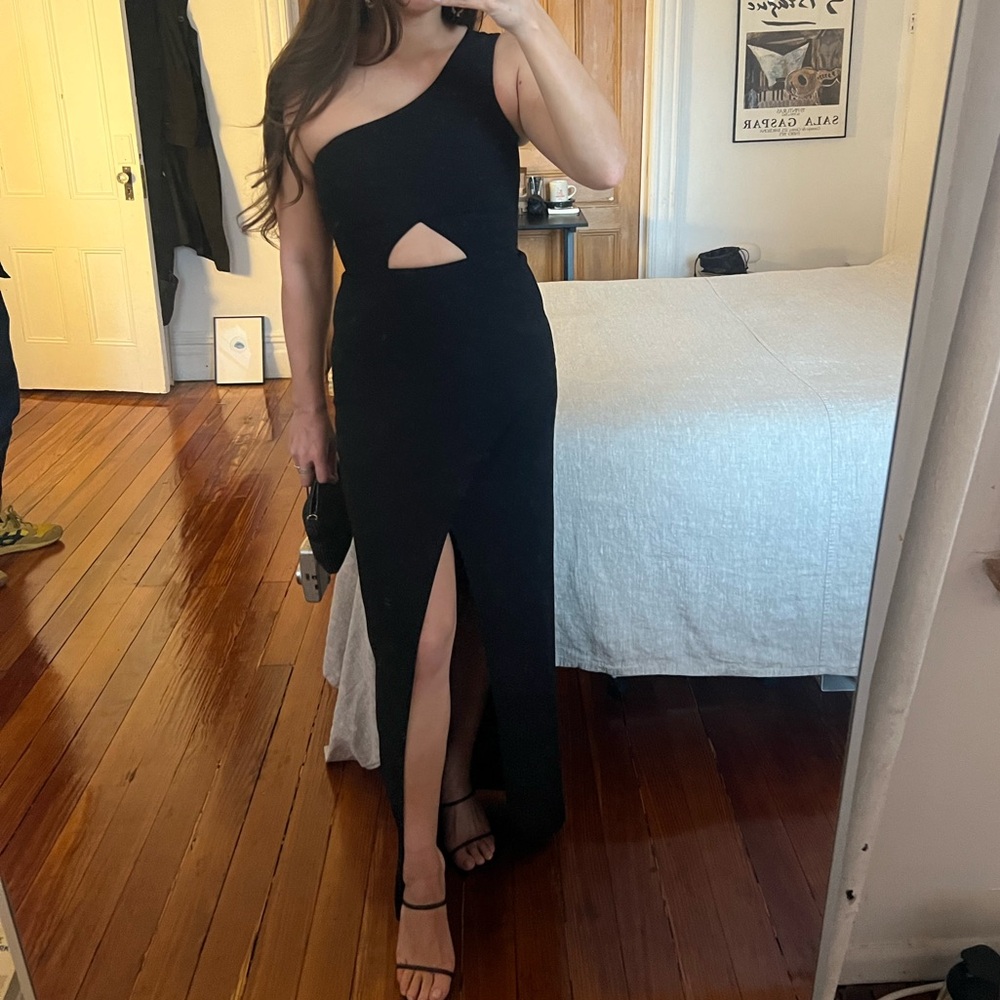 BCBGMaxazria Kauri One Shoulder Cutout Dress Black (size US 06)